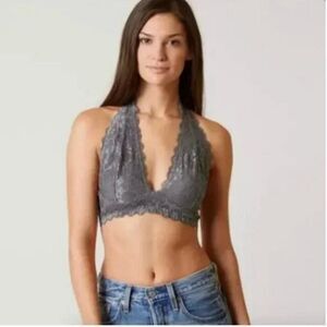 Free People Women's Intimately Galloon Lace Halter Bralette Gray Size Large